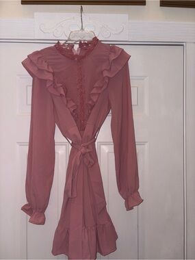 Women's Ruffle Tie-Waist Dress in Dusty Rose